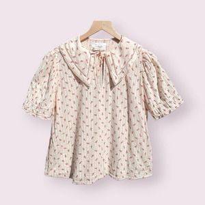 BA&SH Women's Floral Tie Neck Eitan Top Size M